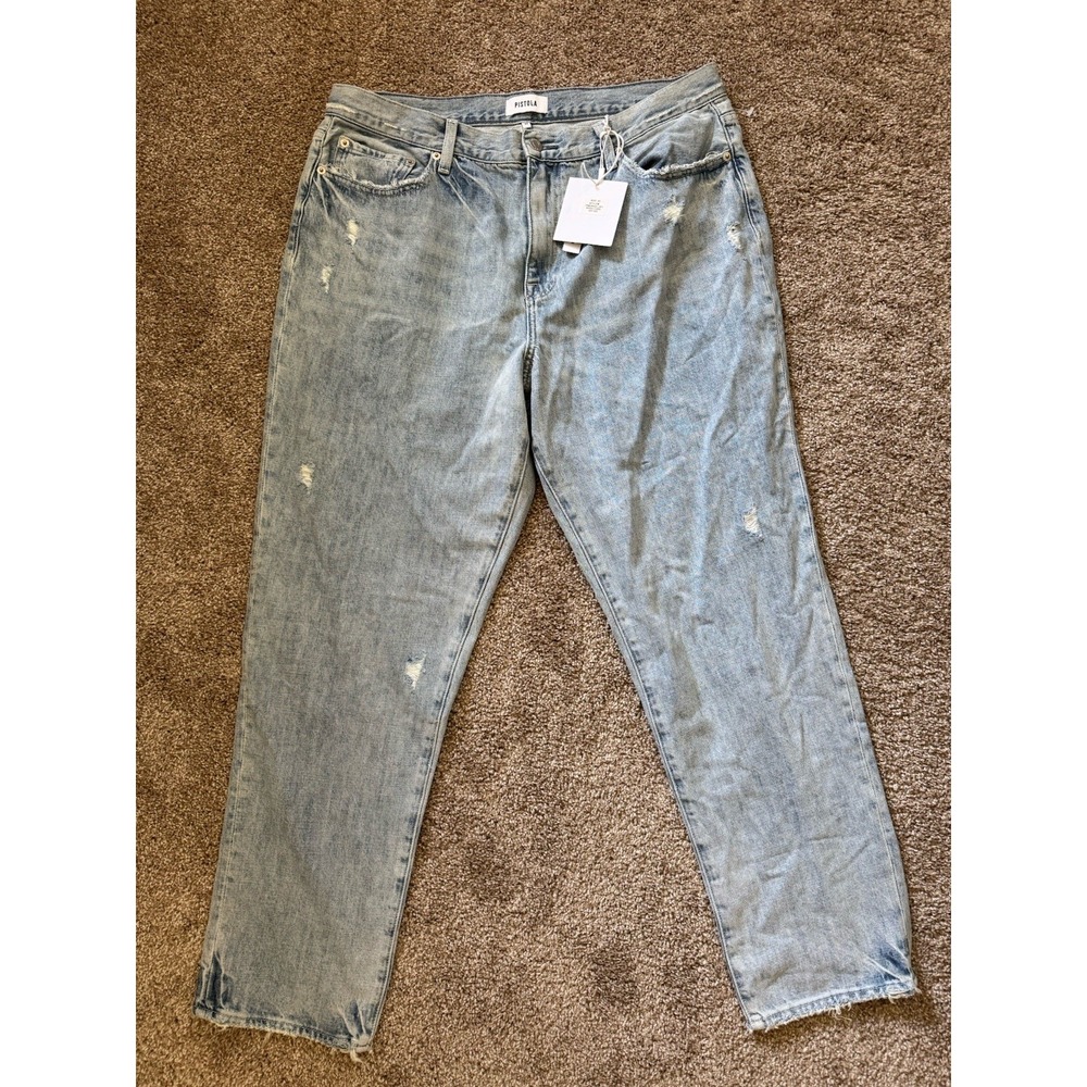 New pistola Charlie Light Blue High-Rise Cropped Straight Distressed Jeans Sz 33